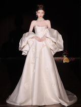 Ivory Strapless Satin 3D Flower Wedding Dress