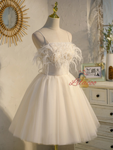 White Tulle Straps Pleats Homecoming Dress