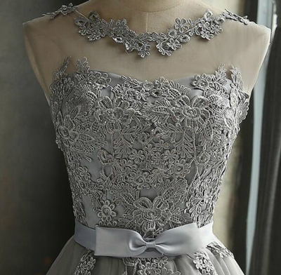 Gray Tulle Lace Homecoming Dress