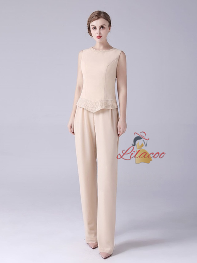 Champagne Chiffon Beading Mother Of The Bride Dress