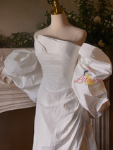White Pleats Strapless Wedding Dress