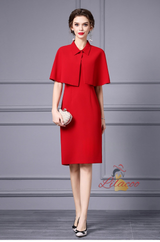 Red Shawl Sleeve Mother Of The Bride Dress