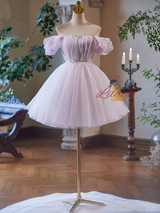 Purple Tulle Off the Shoulder Homecoming Dress