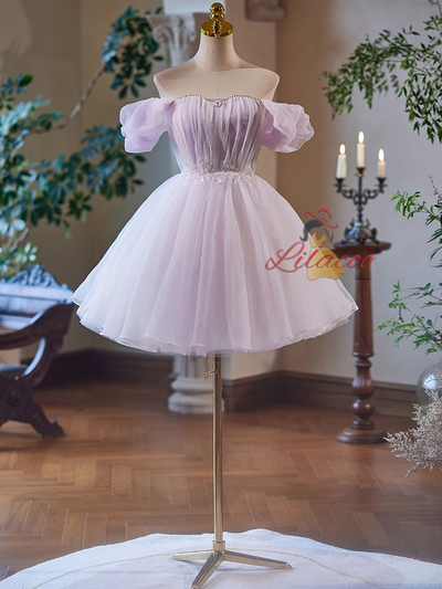 Purple Tulle Off the Shoulder Homecoming Dress