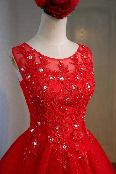Red Lace Beading Homecoming Dress