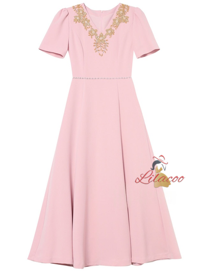 Pink Beading Short Sleeve Mother Of The Bride Dress