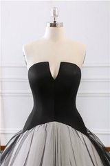 Black Satin Tulle Strapless Wedding Dress