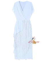 Blue Chiffon Lace V-neck Mother Of The Bride Dress