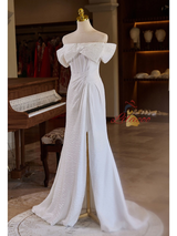 White Mermaid Pleats Split Wedding Dress