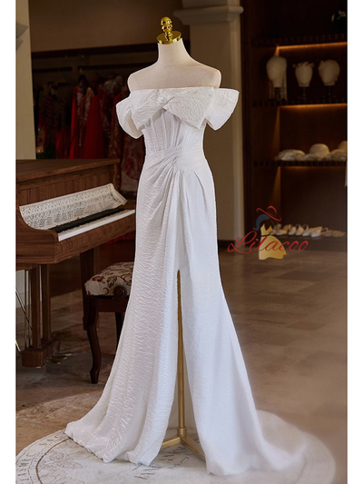White Mermaid Pleats Split Wedding Dress