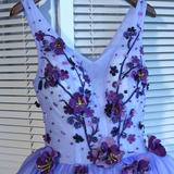Purple V-neck Tulle Appliques Beading Homecoming Dress