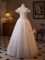 White Tulle Sequins Appliques Wedding Dress