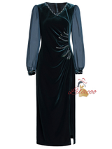 Green Velvet Pleats Beading Mother Of The Bride Dress