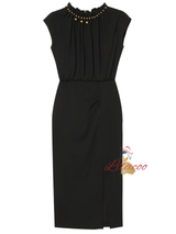 Black Cap Sleeve Split Mother Of The Bride Dress