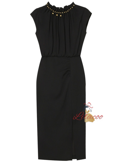 Black Cap Sleeve Split Mother Of The Bride Dress