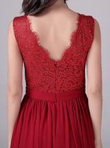 Burgundy Chiffon Lace Mother Of The Bride Dress