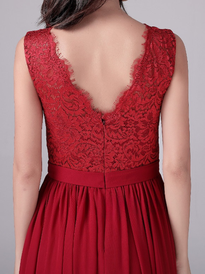Burgundy Chiffon Lace Mother Of The Bride Dress