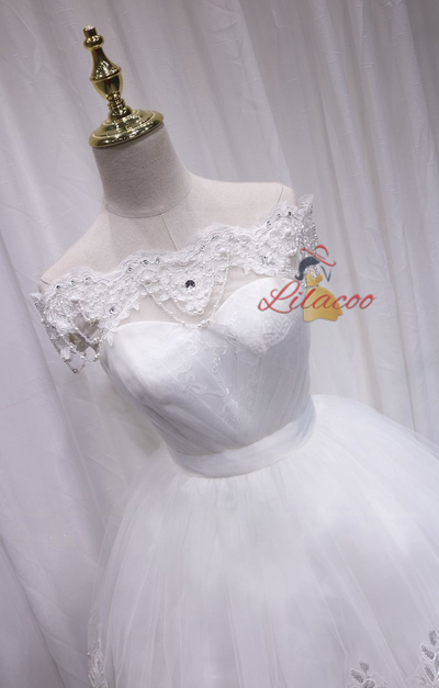 White Tulle Lace Beading Homecoming Dress