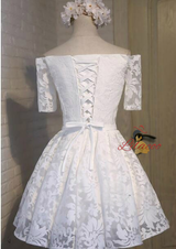Yellow Lace Short Sleeve Homecoming Dress
