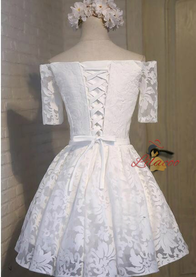 Yellow Lace Short Sleeve Homecoming Dress