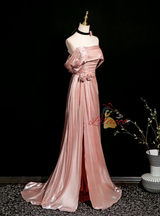 Pink Off the Shoulder Pleats Beading Prom Dress