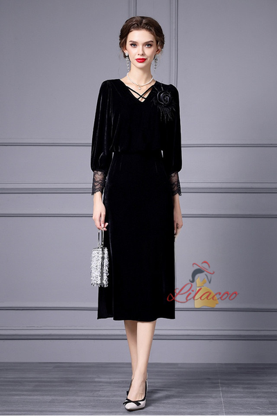 Black Velvet Mother Of The Bride Dress