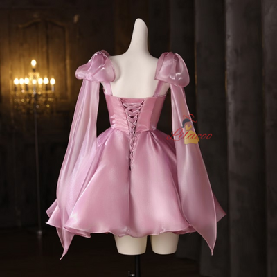 Pink Straps Beading Homecoming Dress