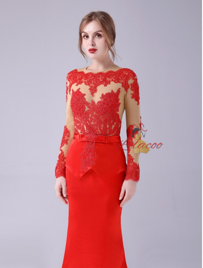 Red Mermaid Appliques Mother Of The Bride Dress