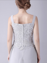 Gray Chiffon Lace Mother Of The Bride Dress
