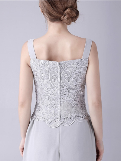 Gray Chiffon Lace Mother Of The Bride Dress