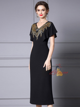 Fuchsia V-neck Beading Mother of the Bride Dress