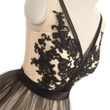 Black Tulle V-neck Lace Homecoming Dress
