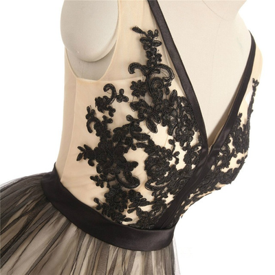 Black Tulle V-neck Lace Homecoming Dress