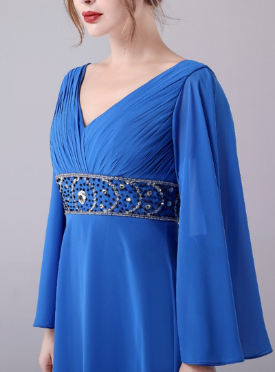 Royal Blue Chiffon V-neck Pleats Mother Of The Bride Dress