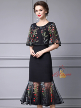 Black Lace Embroidery Mother of the Bride Dress