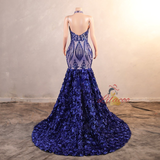 Royal Blue Mermaid Sequins Backless Prom Dress