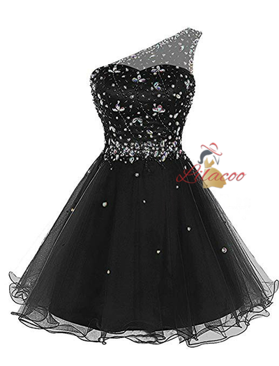 Purple Tulle One Shoulder Crystal Homecoming Dress