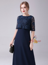 Navy Blue Chiffon Lace Mother Of The Bride Dress