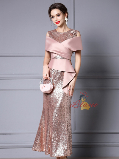 Pink Mermaid Sequins Mother Of The Bride Dress