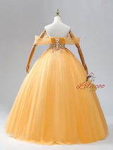Orange Yellow Tulle Appliques Prom Dress