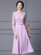 Purple Lace Long Sleeve Mother Of The Bride Dress
