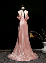 Pink Off the Shoulder Pleats Beading Prom Dress