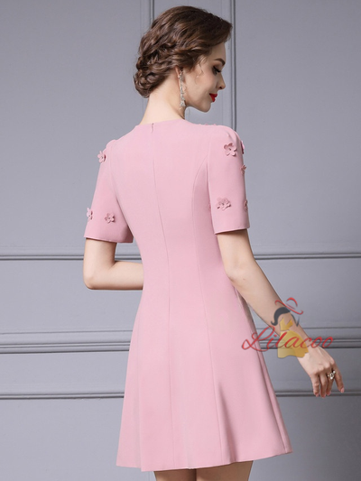 Red Short Sleeve Flower Mother Of The Bride Dress