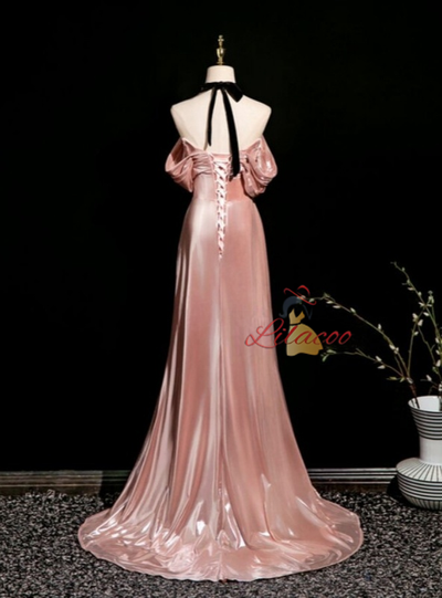 Pink Off the Shoulder Pleats Beading Prom Dress