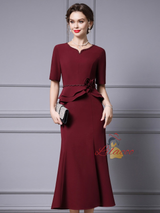 Short Sleeve Beading Pearls Mother Of The Bride Dress