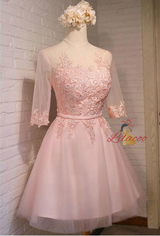 Light Yellow Lace Short Sleeve Homecoming Dress