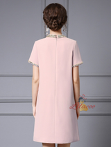 Blue Short Sleeve Crystal Mother Of The Bride Dress