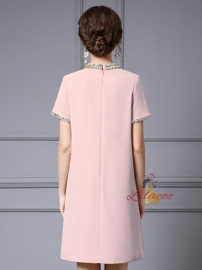 Blue Short Sleeve Crystal Mother Of The Bride Dress