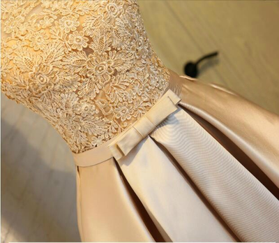 Gold Satin Lace Homecoming Dress