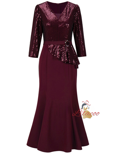Pink Sequins Short Sleeve Mother Of The Bride Dress